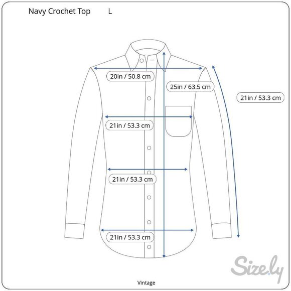 Vintage Womens Navy Blue Long Sleeve Hidden Buttons Lace Crochet Detail Shirt - Picture 8 of 8